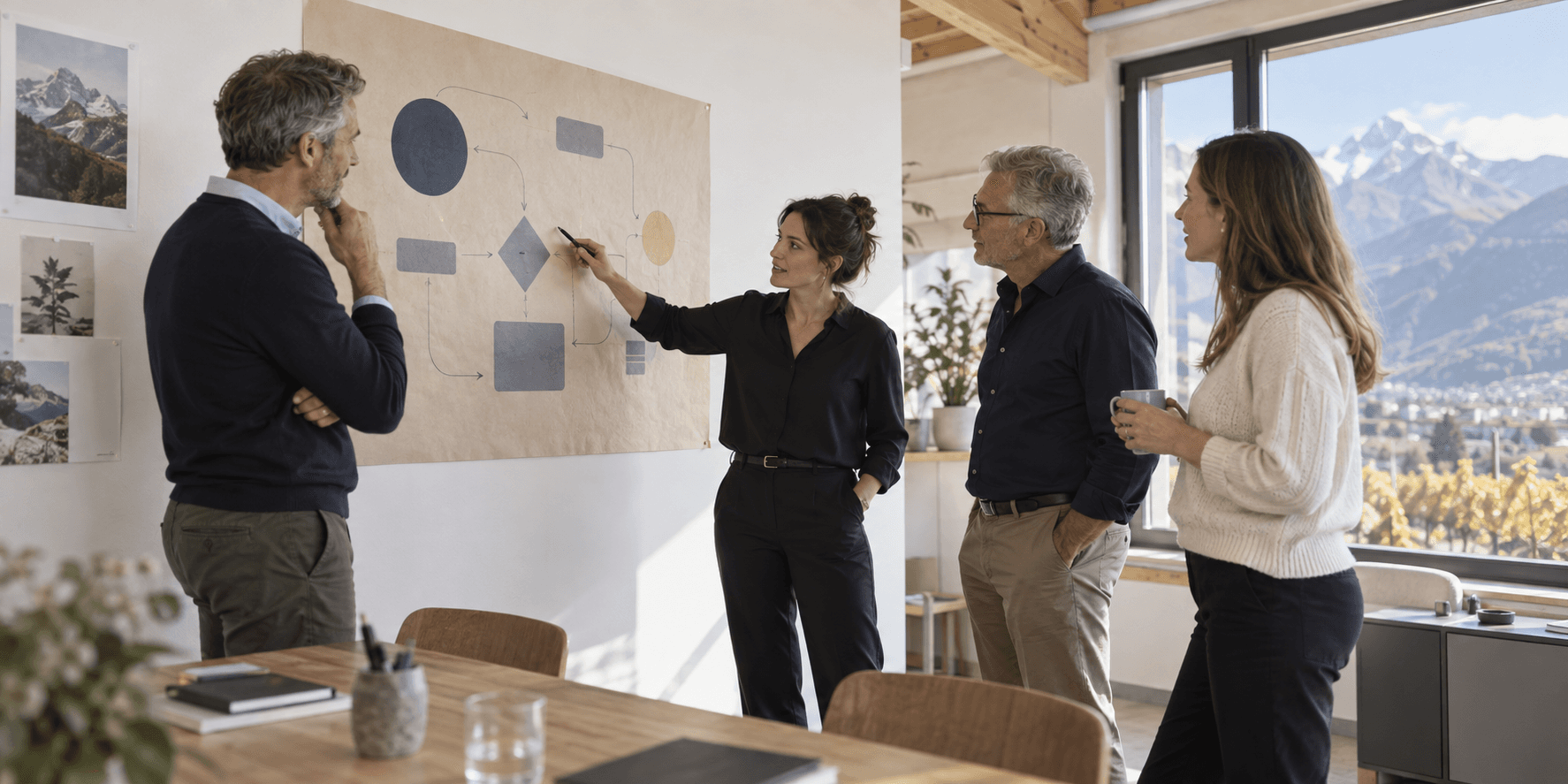 Équipe en échange dans un studio de travail, créé pour IAPME Suisse